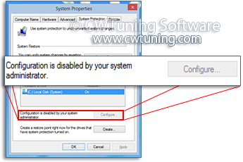 Disable changing settings of System Restore - This tweak fits for Windows 8