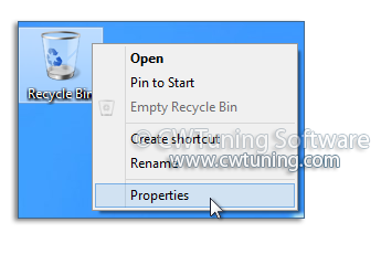 Remove the properties item of the «Recycle Bin» icon - This tweak fits for Windows 8