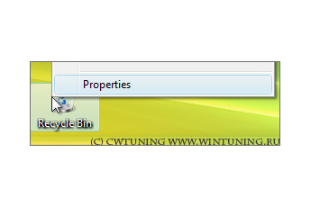 Remove the properties item of the «Recycle Bin» icon - This tweak fits for Windows Vista